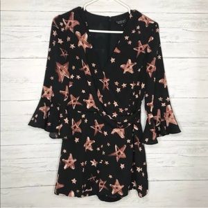 Topshop Star Print Faux Wrap Romper Black Size 6